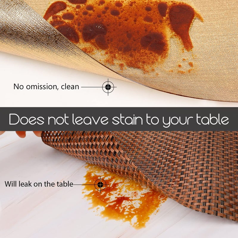 AIRCOWRIE Placemats for Dining Table Set of 6, Heat-Resistant Placemat Washable Vinyl Table Mats for Kitchen Restaurant Decorations (Gold) - Image 2